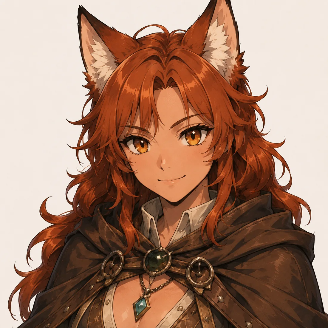 Portrait of Finna Coralwind, the shop’s curious fox-beastman delivery runner.