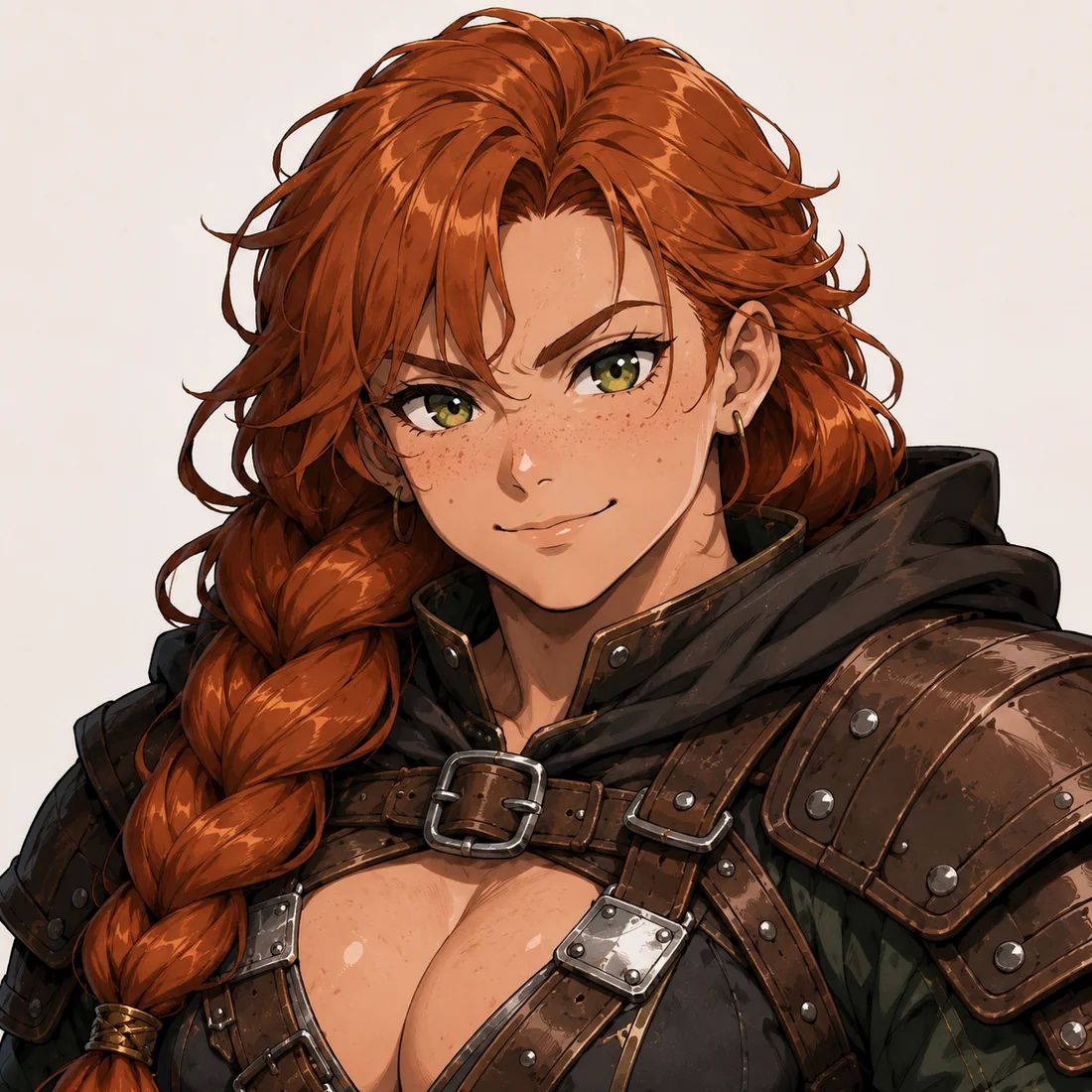Portrait of Freya Stonebrook, the shop’s dwarven master craftswoman.
